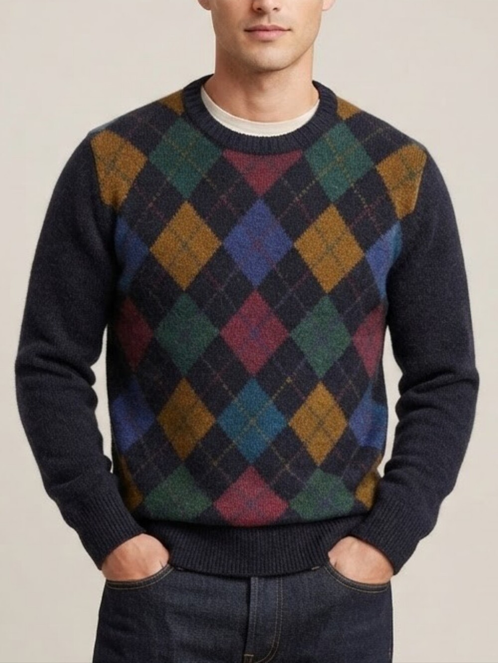 Vintage Smith Forester Argyle Sweater Men's XL 100% Wool Made in Ireland